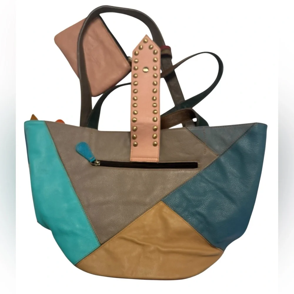 Amerileather Patchwork boho stud hippie leather purse - Picture 5 of 16